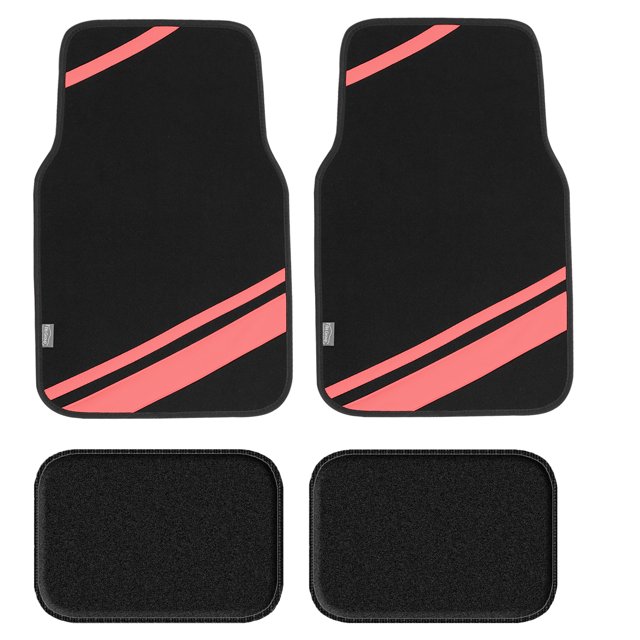 FH Group Carpet Liners Car Floor Mats with Faux Leather Stripes - Full Set