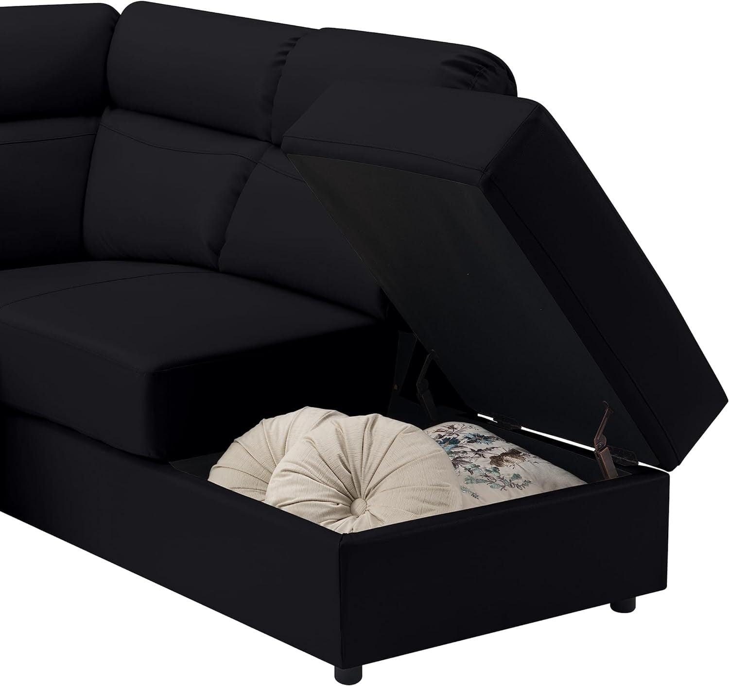 Aukfa Leather Sectional Sofa Couch, 110" Recliner Sofa Chair with Storage Chaise for Living Room, 5 Seater, Black