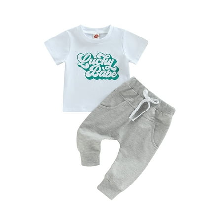 

Toddler Baby Boy Summer Kids Letter Print Short Sleeve T-Shirt Top+Jogger Pants Festival Set 2pcs
