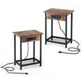 thumbnail image 2 of Kadyn Nightstand Set of 2, Bedside Table End Table, 2 Pieces Bedside Nightstand Set with Open Shelf and Charging Station, Rustic Brown and Black, 2 of 10