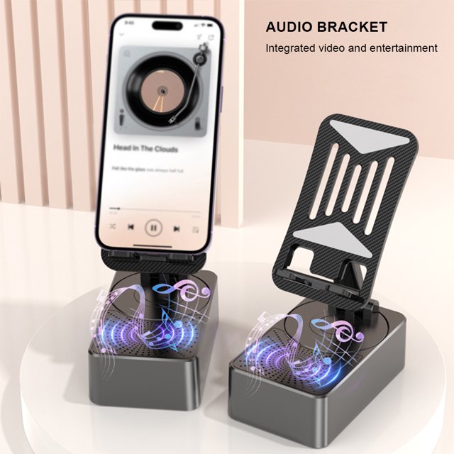 Soporte para teléfono móvil con altavoz Compatible con Bluetooth, salida USB plegable ajustable