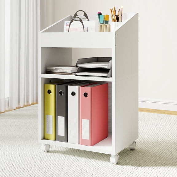 Permory 3-Tier Mobile Files Cabinet, Under Desk White Storage Organizer with Wheels for Home Office