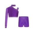 thumbnail image 2 of TSSOE Kids Girls Figure Skating Outfits Ballet Hip Hop Jazz Dance Crop Tops with Gymnastics Dance Shorts Set Purple 14, 2 of 6