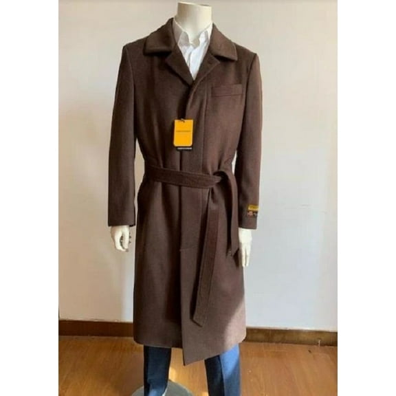 Men's Belted Wool Overcoat Brown Top Coat Full Length Private Label Belt-Coat