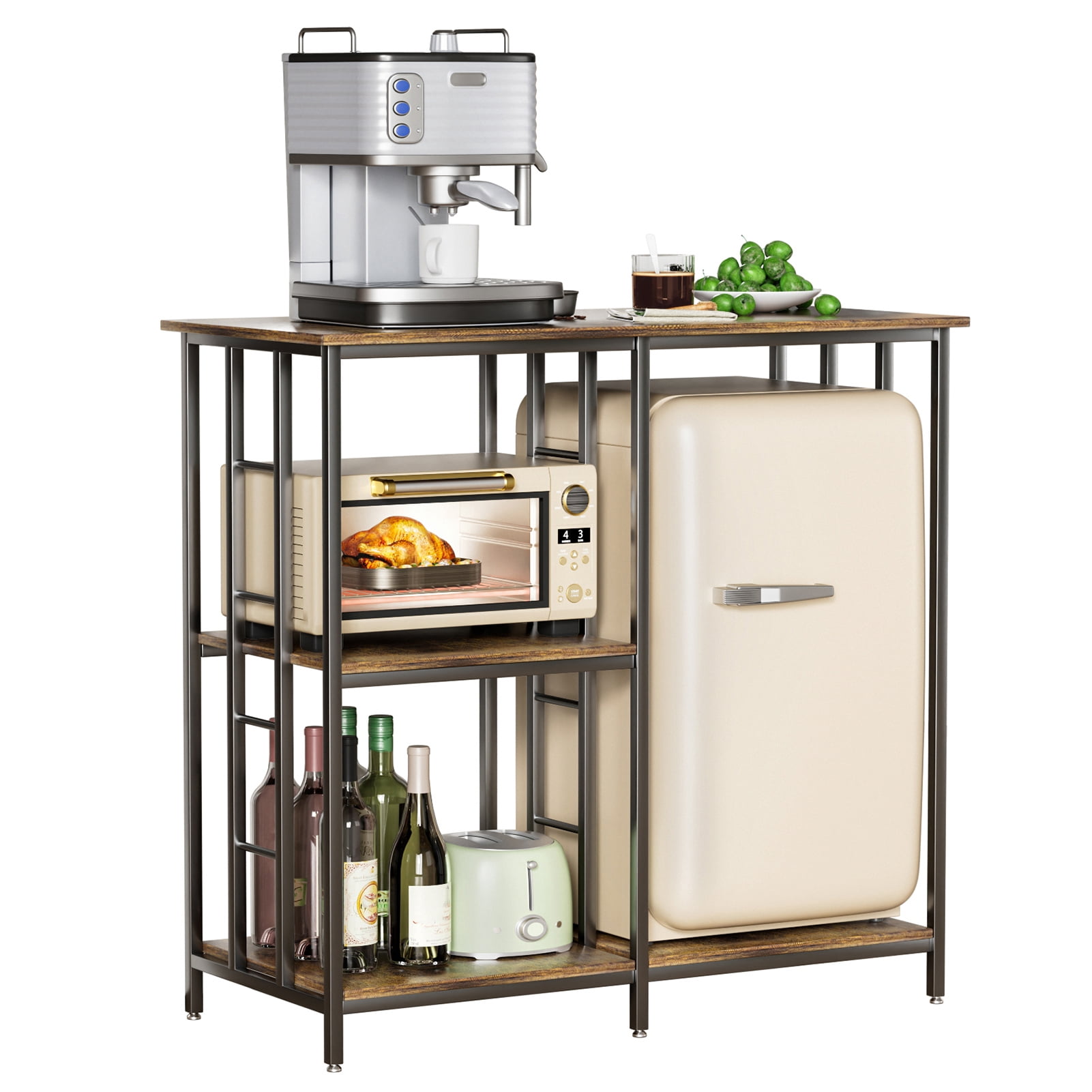 Sioweci 4-Tier Baker's Rack with Adjustable Shelves, Heavy Duty Kitchen Storage Rack, Microwave Oven Stand & Mini Fridge Stand for Living Room Office,Black