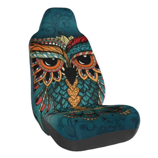 Wukai Owl In Blue Full Set Car Seat Covers with Soft Padding Universal Auto Front Seats Protector and Cushion Mat
