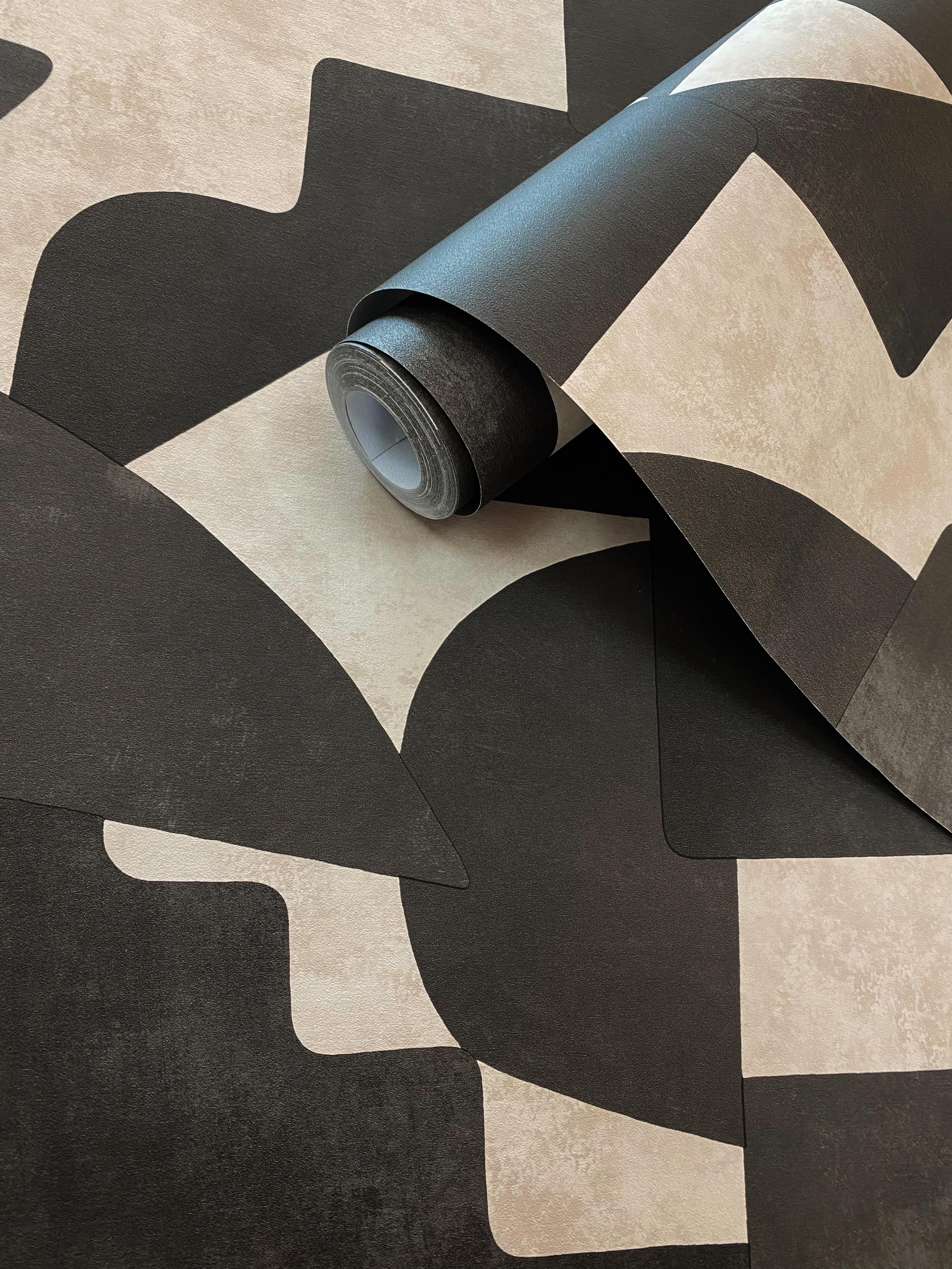 Cream Charcoal Modern Asbtract Geometric Wallpaper