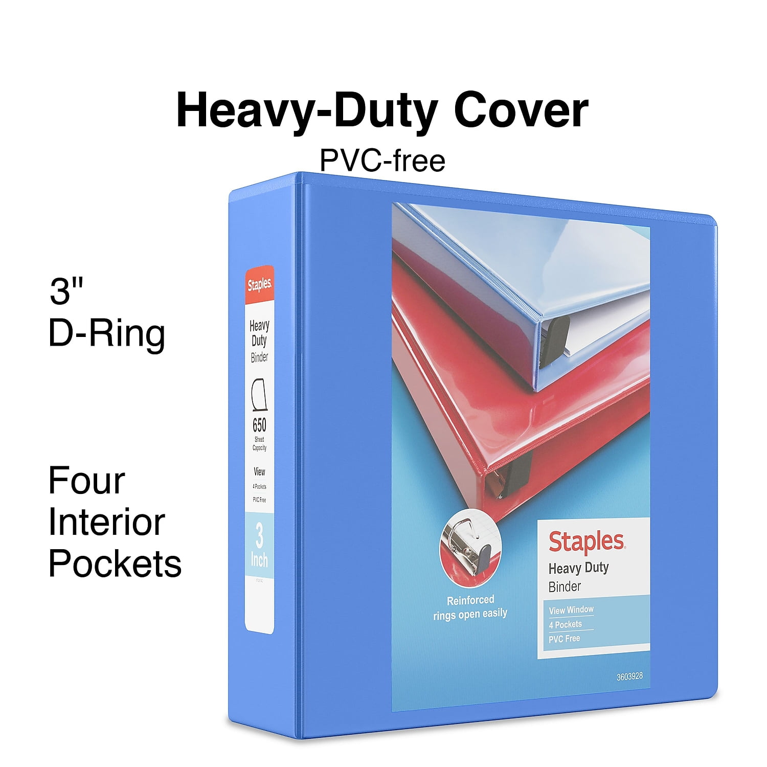 Staples Heavy Duty 3' 3-Ring View Binder Periwinkle (24694) 82665