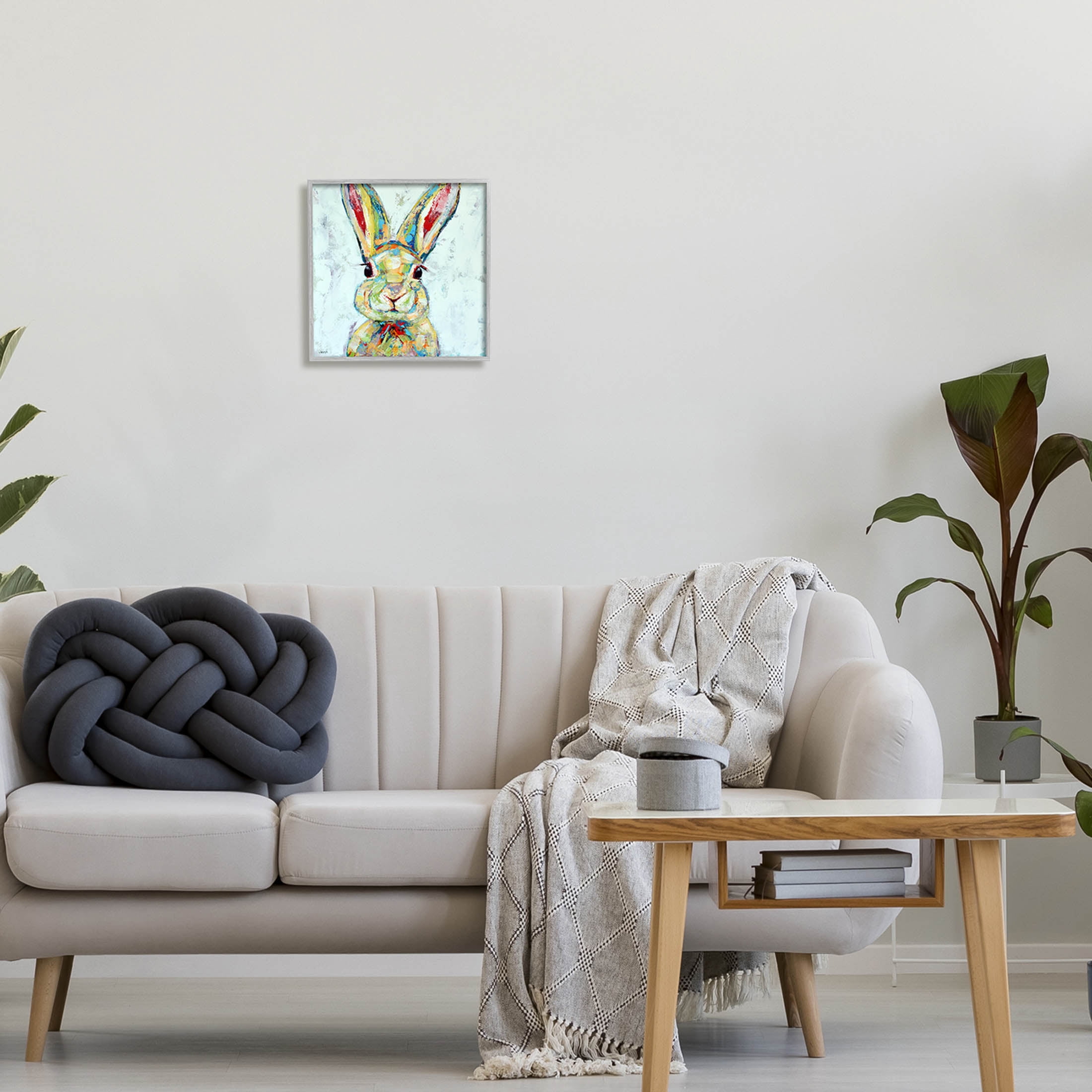 Bunny Wildlife Modern Portrait Animals & Insects Painting Gray Framed Art Print Wall Art