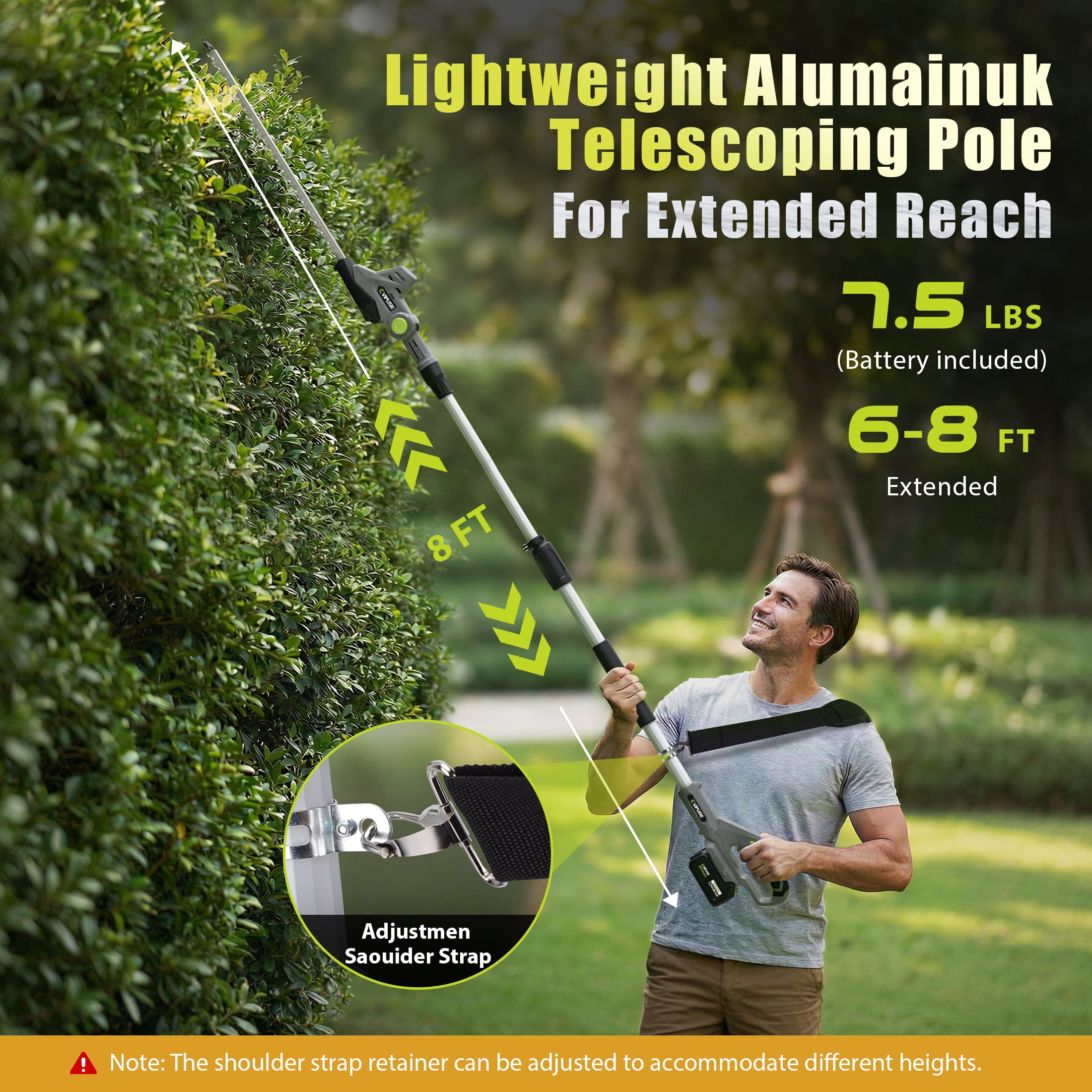 Vipuse Pole Hedge Trimmer Cordless, Electric Bush Trimmer Tool with 21" Dual-Action Blade, Detachable Telescoping Pole, 4.0Ah Battery, Powerful Branches Cutter for Tree & Shrubs Pruning