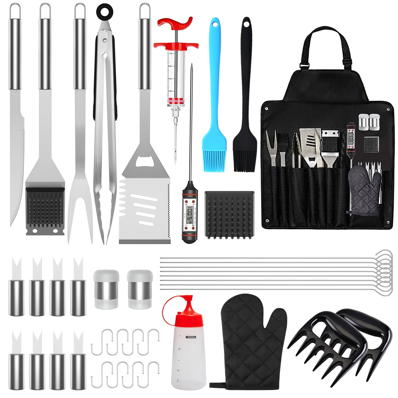 41Pcs Grilling Accessories BBQ Grill Tool Set,Grill Utensils Set with Carry bag,Tong,Cleaning Brush,Spatula,Fork,Basting Brush for Men&Women,Stainless Steel Grilling Kit for Camping Kitchen Barbecue