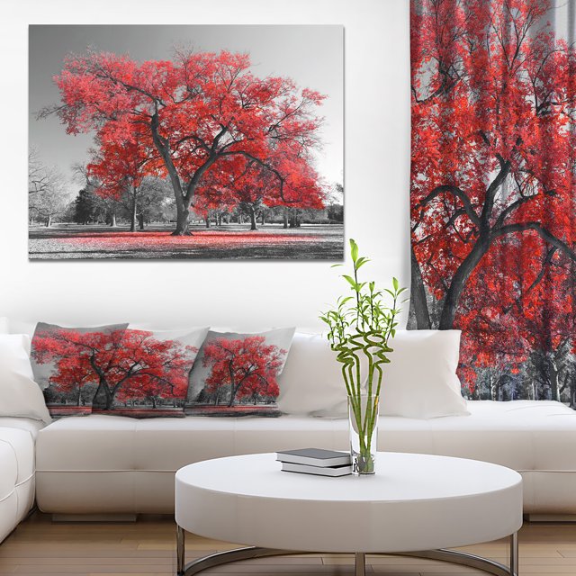 Design Art - Big Red Tree on Foggy Day