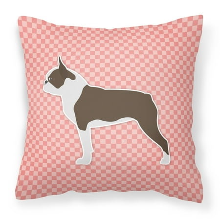 Boston Terrier Checkerboard Pink Fabric Decorative Pillow