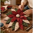 thumbnail image 4 of DIY Quilted Christmas Wreath Making Kit, Classic Poinsettia Fabric Patchwork Craft Set, Hand‑Sew Material for Indoor Winter Farmhouse Wall Hanging Craft Project, 4 of 7