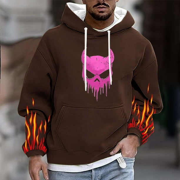Sudadera con capucha para hombre, informal, a la moda, con estampado, con cordón, de manga larga, de poliéster