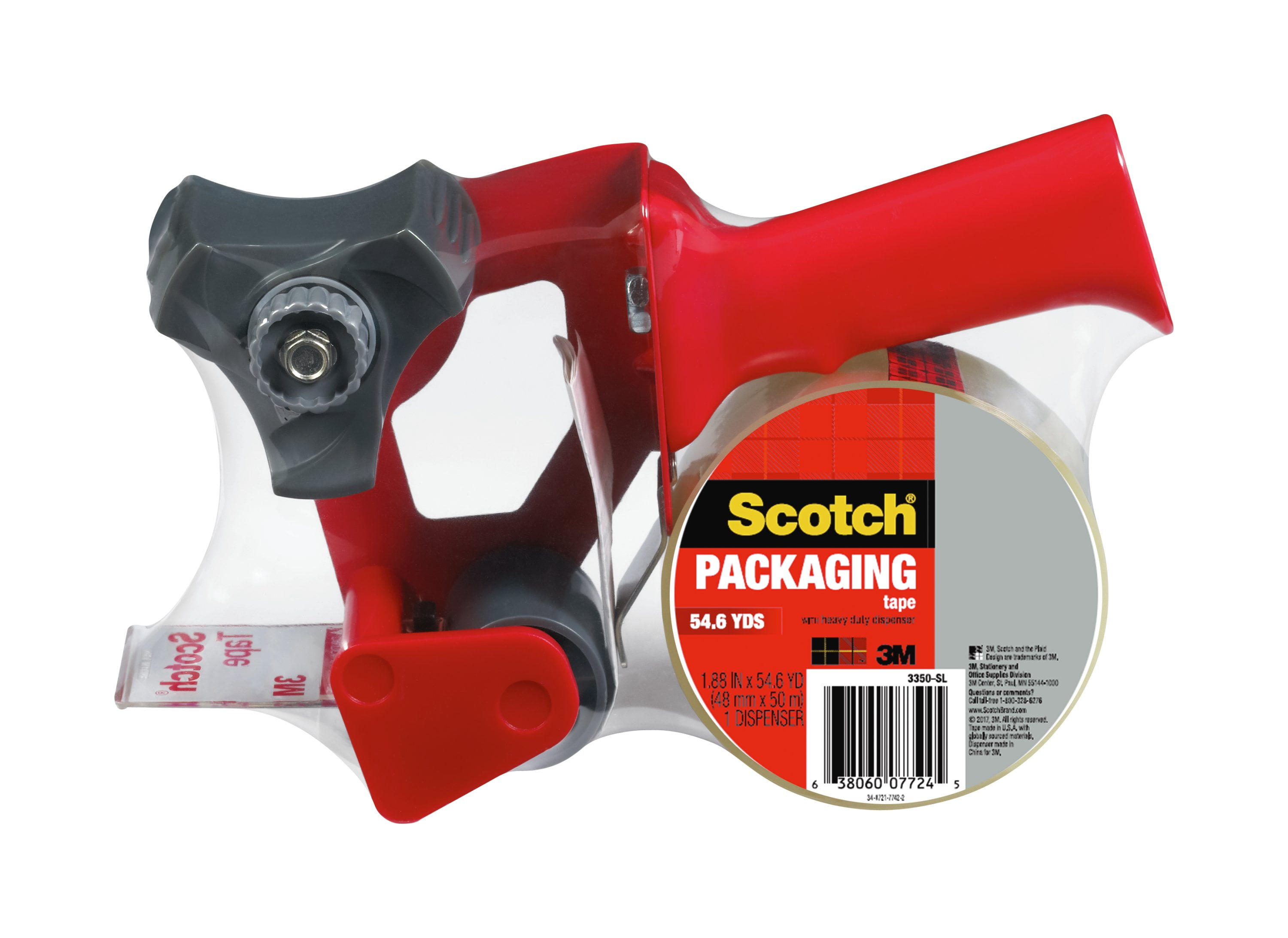 Scotch Packaging Tape, Clear, 1.88 in x 54.6 yd, 1 Dispenser and 1 Roll