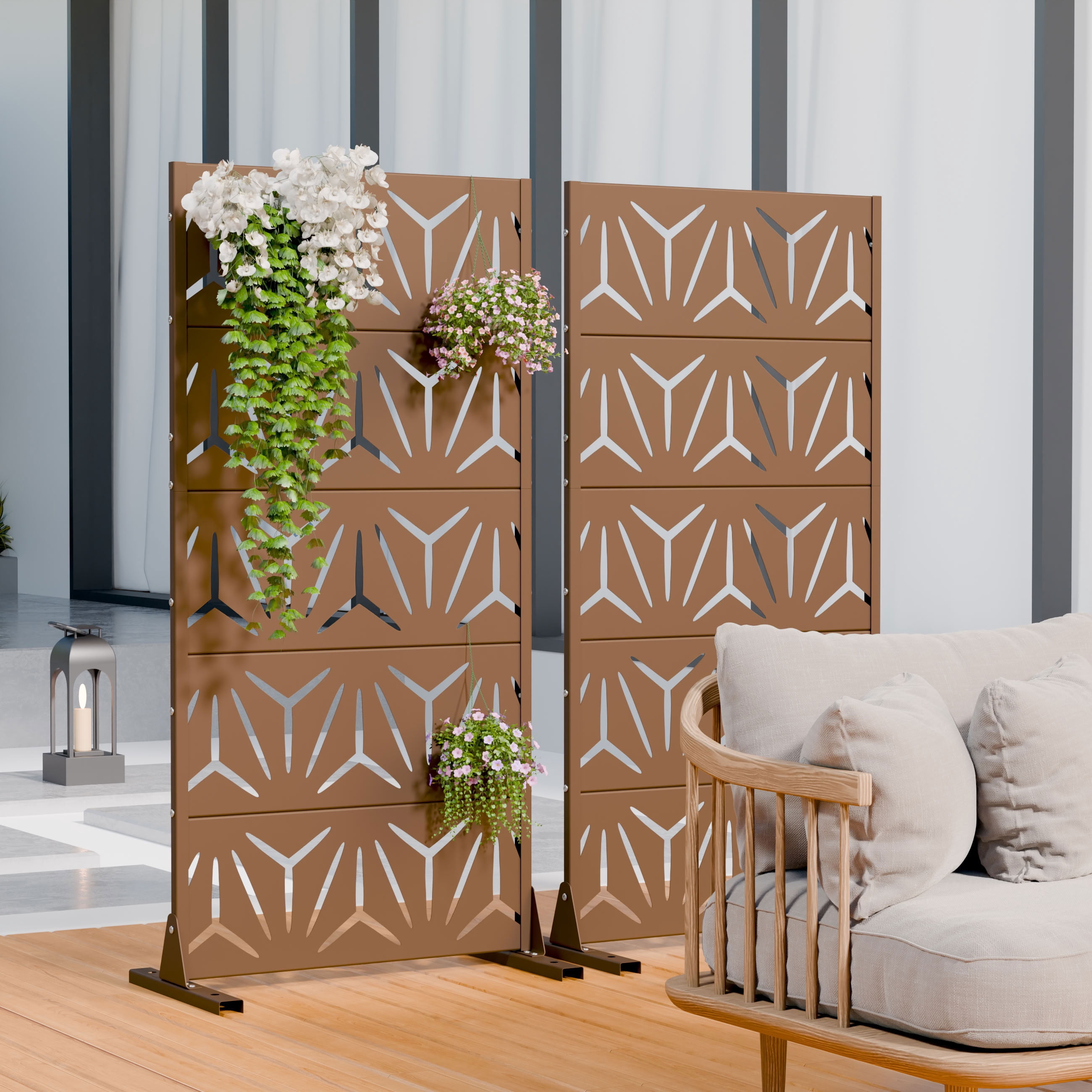 MAYEERTY 5 Panels Metal Outdoor Privacy Screen Panel Garden Divider Patio Backyard Decorative Privacy Fence 2Pcs, 59×29.5×15.7in