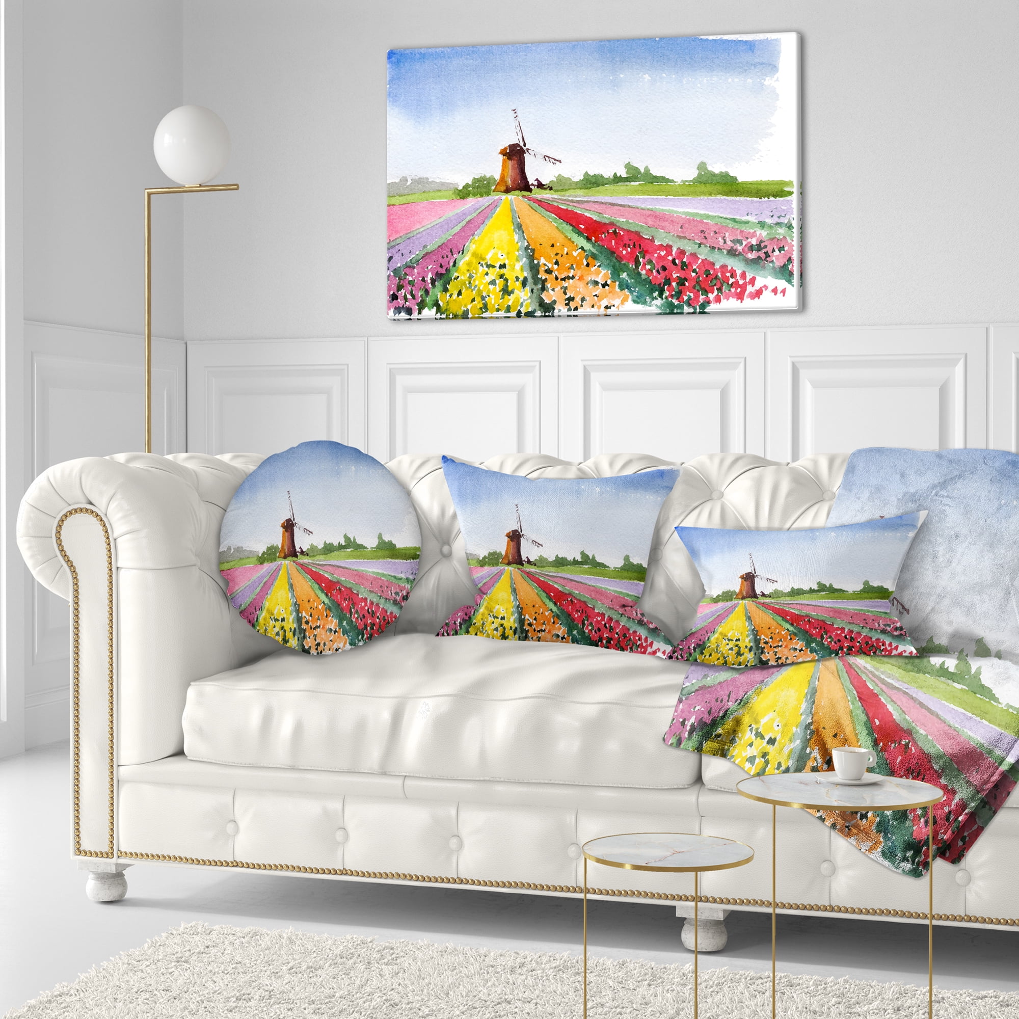 Designart Holland Vector Illustration - Cityscape Painting Throw Pillow - 12x20
