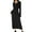 Black, variant on POIUYTR Women Summer Ribbed Knit Dress Casual V Neck Nipped Waist Long Sleeve Dresses Elegant Stretch Otufits