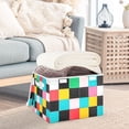 thumbnail image 3 of Yayeee Collapsible Cube Storage Bin with Lid Fabric Closet Decorative Basket with Handles, Blue Checkered Pattern, 3 of 7