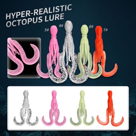 Soft Octopus Fishing Lure 4 Inch Saltwater Soft Bait Lifelike Swimbait for Bass Trout Salmon Beginner Anglers Red Squid Shape Fishing Accessory
