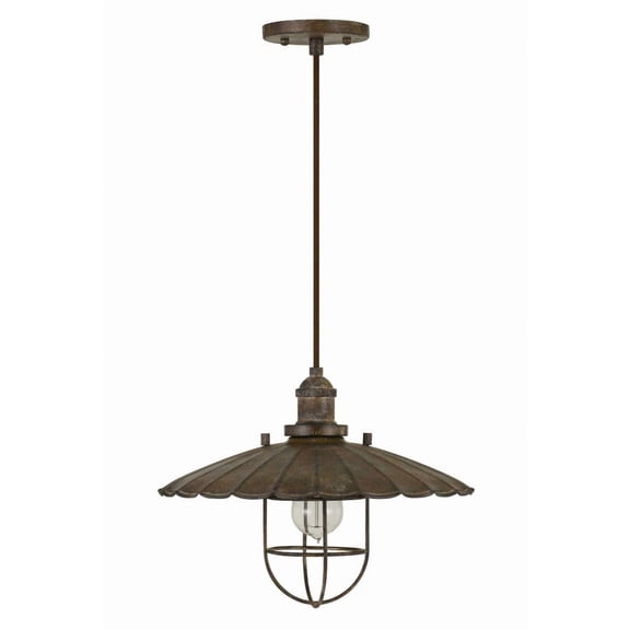 Cal Lighting Olive 1-Light Metal Pendant Fixture with Glass Shield in Brown