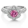 thumbnail image 3 of Gem Stone King 925 Sterling Silver Pink Moissanite and White Moissanite Engagement Ring for Women (1.19 Cttw, Center 6MM, Gemstone, Available in Size 5, 6, 7, 8, 9), 3 of 6