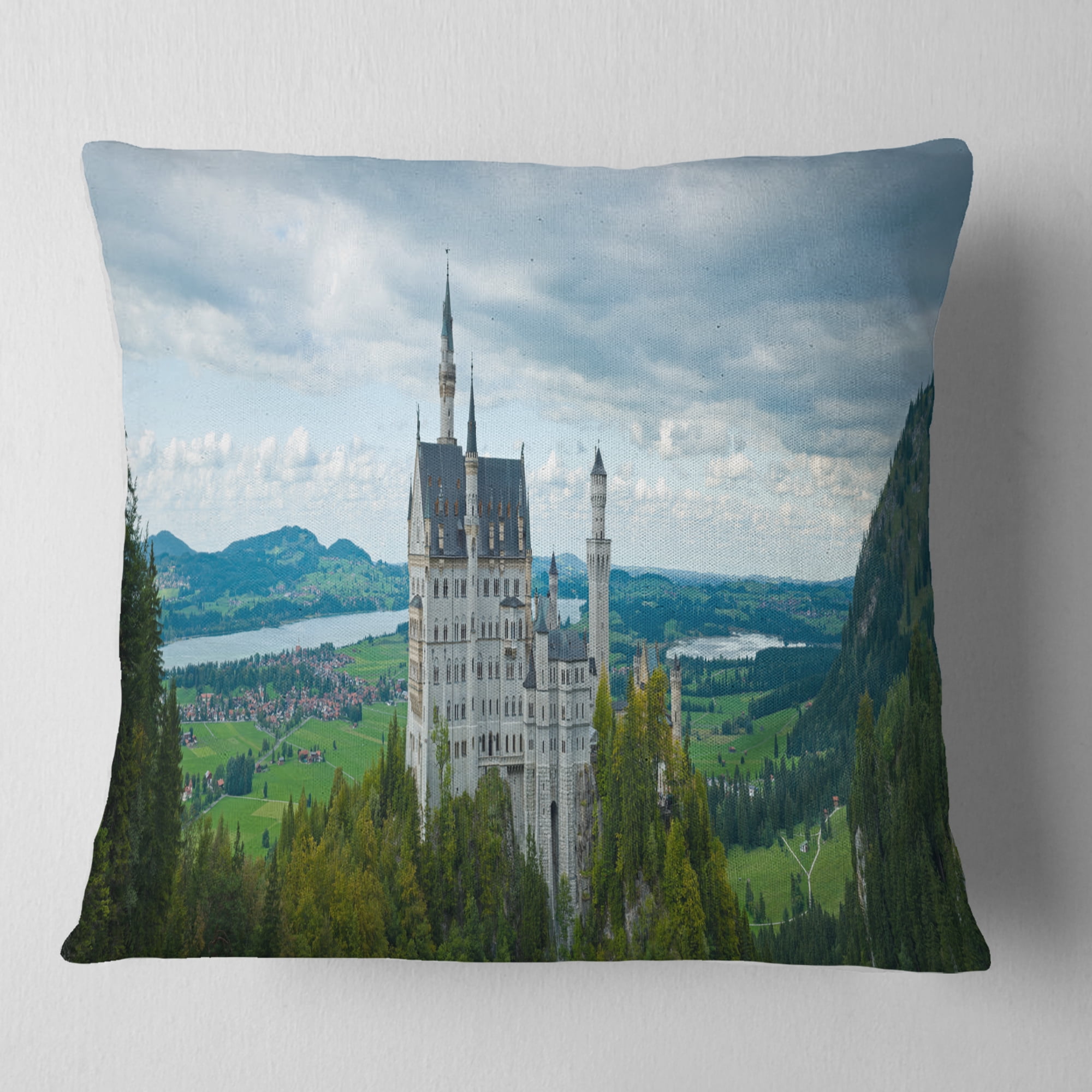 Designart Castle Neuschwan Landscape - Photography Throw Pillow - 18x18