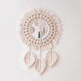 thumbnail image 1 of Espejo para colgar en la pared, espejo de pared bohemio con borlas de hojas y cuentas de madera, espejo decorativo de pared tejido a mano para la sala de estar del dormitorio (Beige), 1 of 5