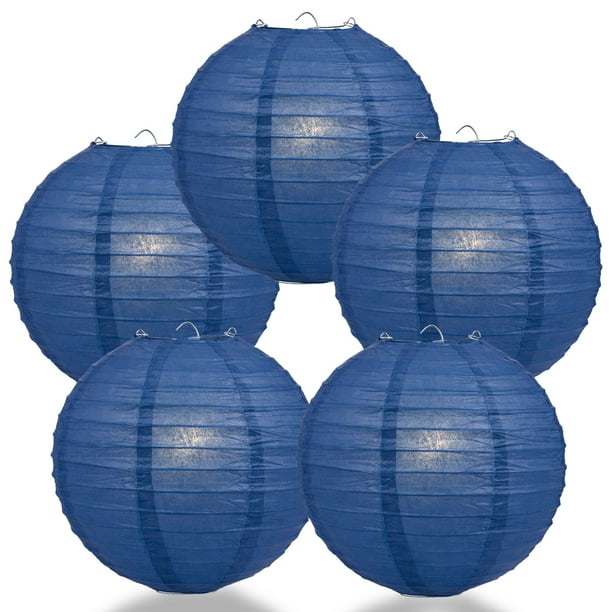 (5PACK) 10" Navy Blue Round Paper Lantern, Even Ribbing, Hanging
