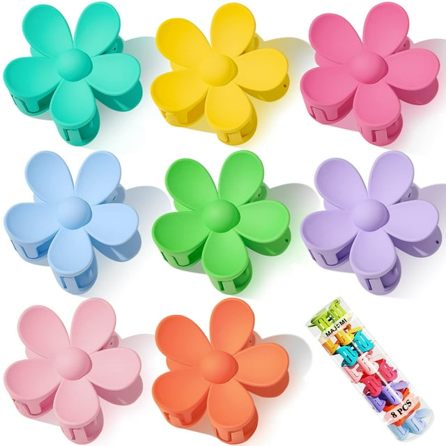 Pinzas para el cabello Pinzas para el cabello de flores 8PCS Pinzas para el cabello lindas Pinzas para el cabello mate Clip de garra grande Pasadores con clip de margarita de sujeción fuerte Pinzas pa