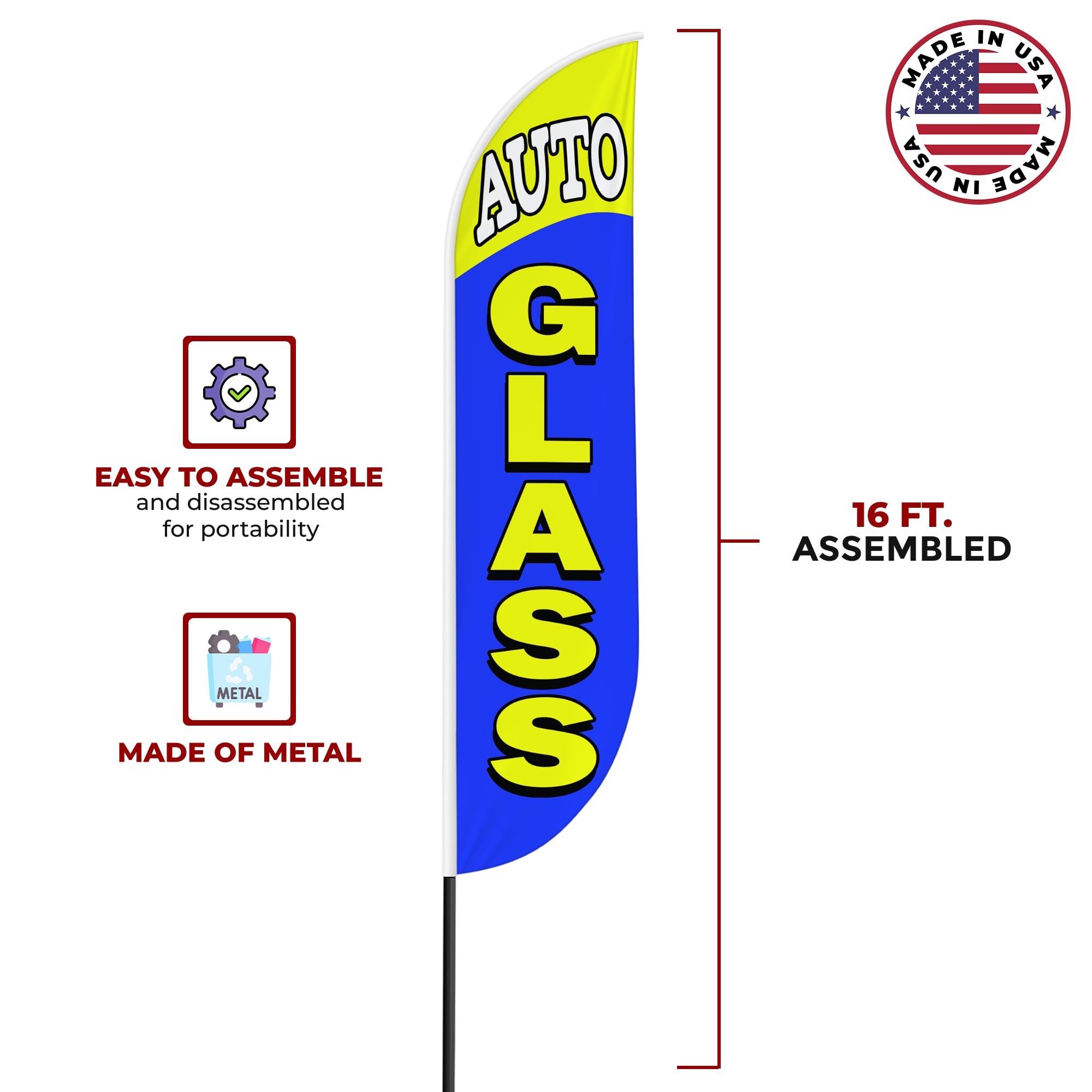Auto Glass Sign feather flag Pole kit for Outdoor by Mavis Printing | 15 FEET Long Polyester Outdoor Banner Flag Pole Mount Easy Hang | HD Print Swooper Flags to Advertise Car Business