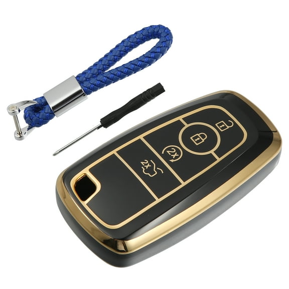 Unique Bargains TPU 4 Button Keyless Entry Remote Cover Key Fob Cover with Key Chain Fit for Ford for Mustang Black