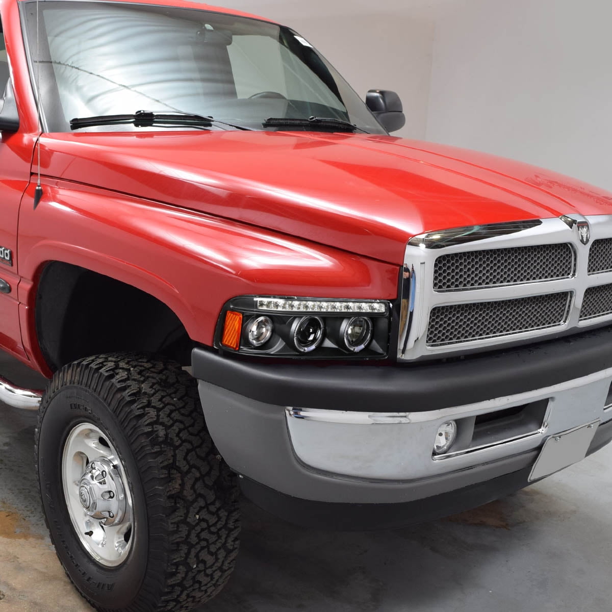 For 1994 To 2001 Dodge Ram Led Drl Strip Dual Halo Ring Projector For 1994 To 2001 Dodge Ram Led Drl Strip Dual Halo Ring Projector Headlight Black Housing Amber Corner Headlamp 95 96 97 98 99 00 1500 2500 3500