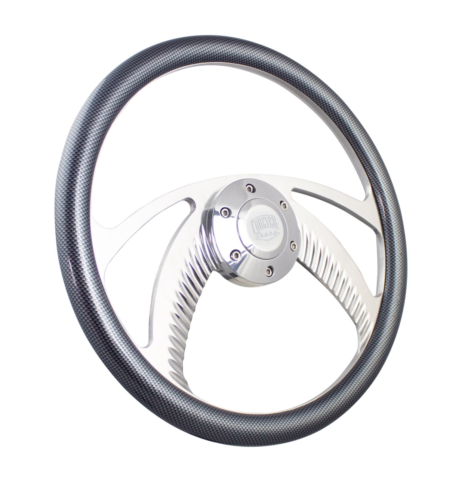 14" Polished Steering Wheel with Carbon Fiber 1/2 Wrap"
