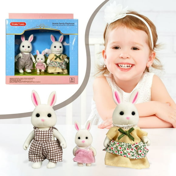 Calico Critters Milk Rabbit Family - Set of 4 Collectible Doll Figures for Children Ages 3+
