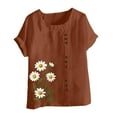 thumbnail image 4 of CLOISE Women Short Sleeve Tops Plus Size Shirts Button Round Neck Casual Pullover Graphic Summer Blouses Coffee, 4 of 4