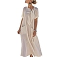 thumbnail image 1 of Daiosportswear Robe Élégante à Manches Mi-Longues et Col en V Plissée Style Bohème pour Femmes, Robe à Manches Courtes Beige TTG(TTG), 1 of 6