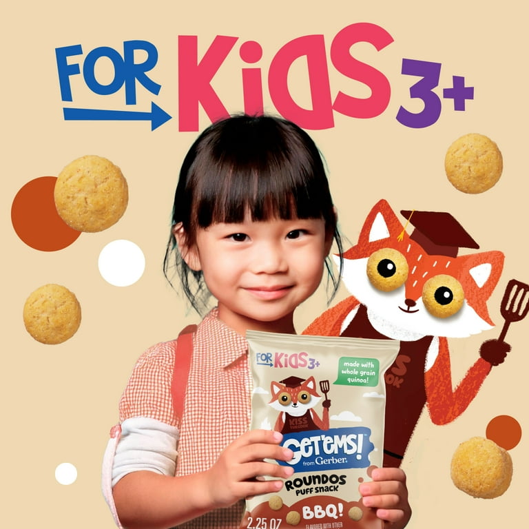 Get'ems from Gerber BBQ Roundos Puff Snack, Kids Snack Made with Whole Grain Quinoa, Calcium to Support Strong Bones 2.25 oz