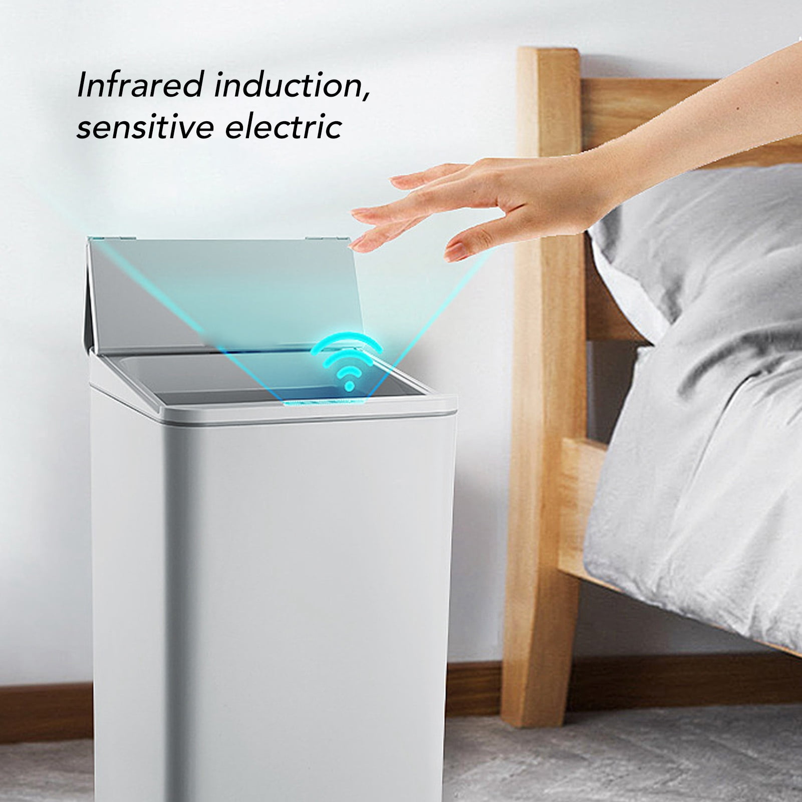 BIMZUC 9L Smart Sensor Trash Can, USB Charging Automatic Electric Garbage Bin with Foldable Lid for Kitchen, Bathroom, Office, White