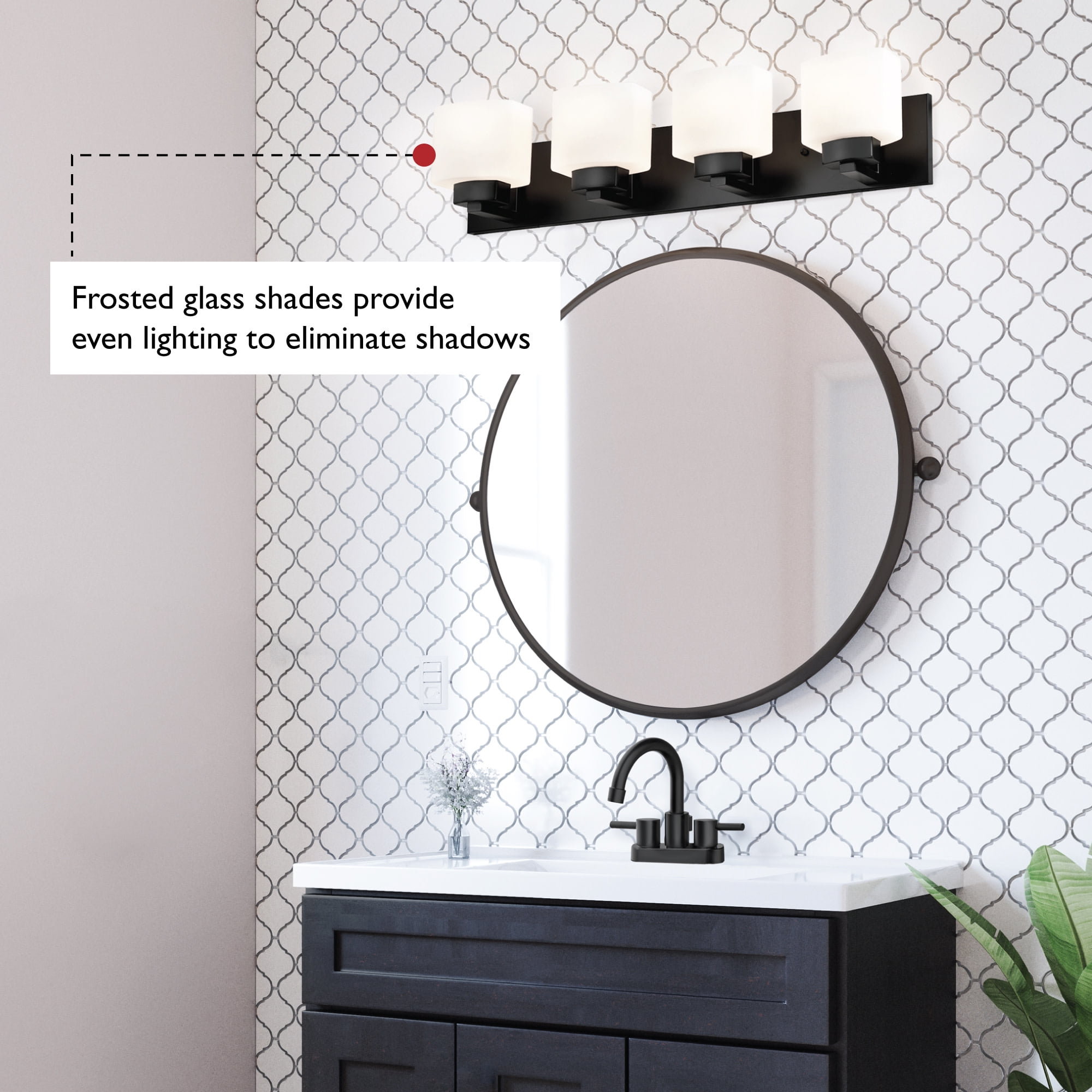 Design House Dove Creek 4-Light Dimmable Bathroom Vanity Light with Frosted Glass, Matte Black