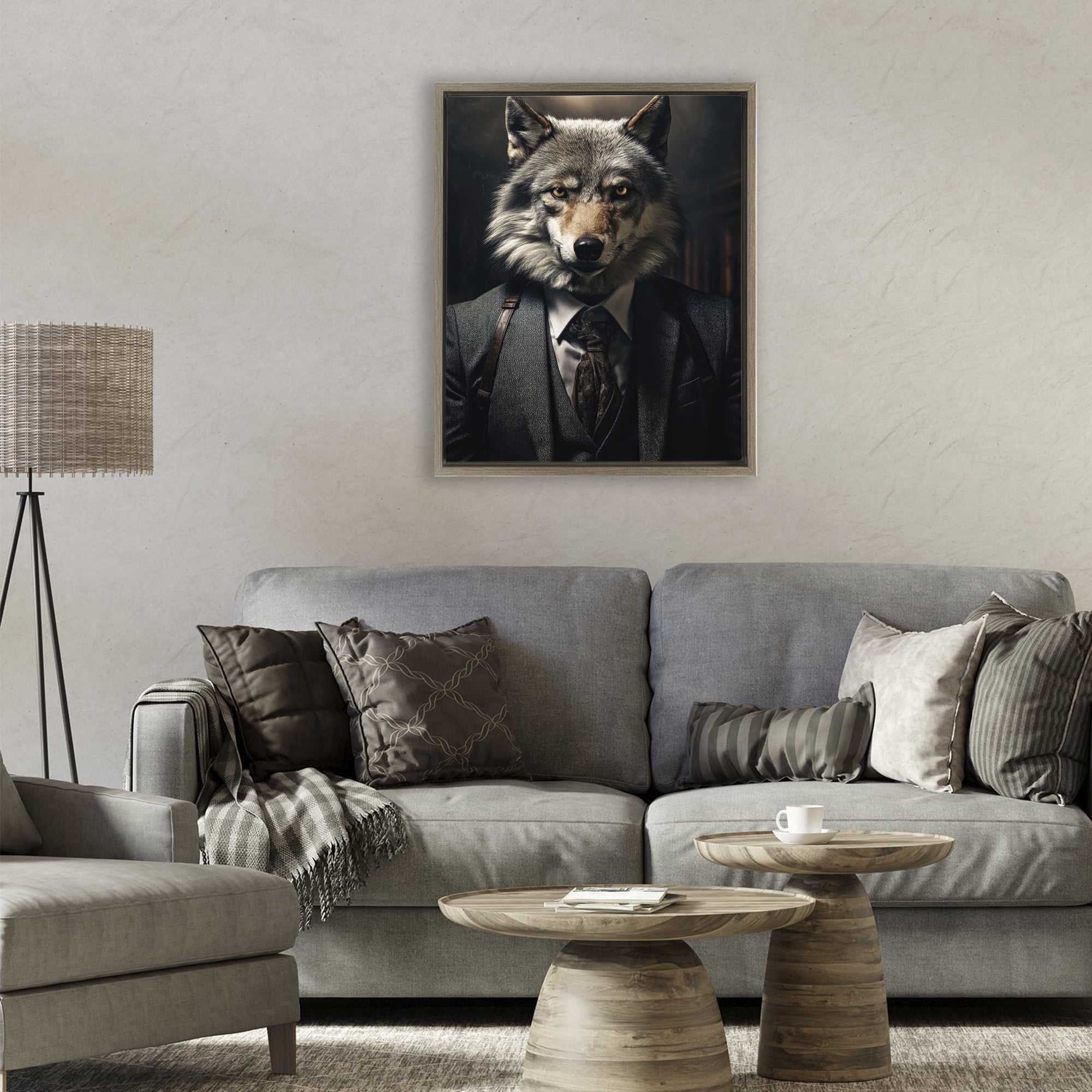 Stupell Industries Trendy Wall Street Wolf Brown Framed Floater Canvas Wall Art, design by Ray Powers