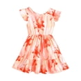 thumbnail image 1 of vigerkar Robe Midi à Manches Volantées à Fleurs pour Fille, Robe de Printemps pour Enfants, Robe d'Été Évasée Smockée 4-7 T (Orange, 4-5 Ans), 1 of 9