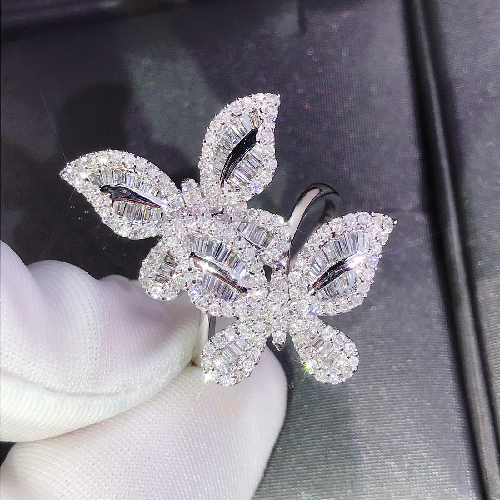 Two Butterfly Square Zircon Simulation Diamond Ring