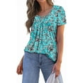thumbnail image 4 of KISSMODA Womens T Shirts Short Sleeve Pleated Floral Tunic Tops Dressy Casual Crew Neck Summer Boho Tops Blouses, 4 of 5
