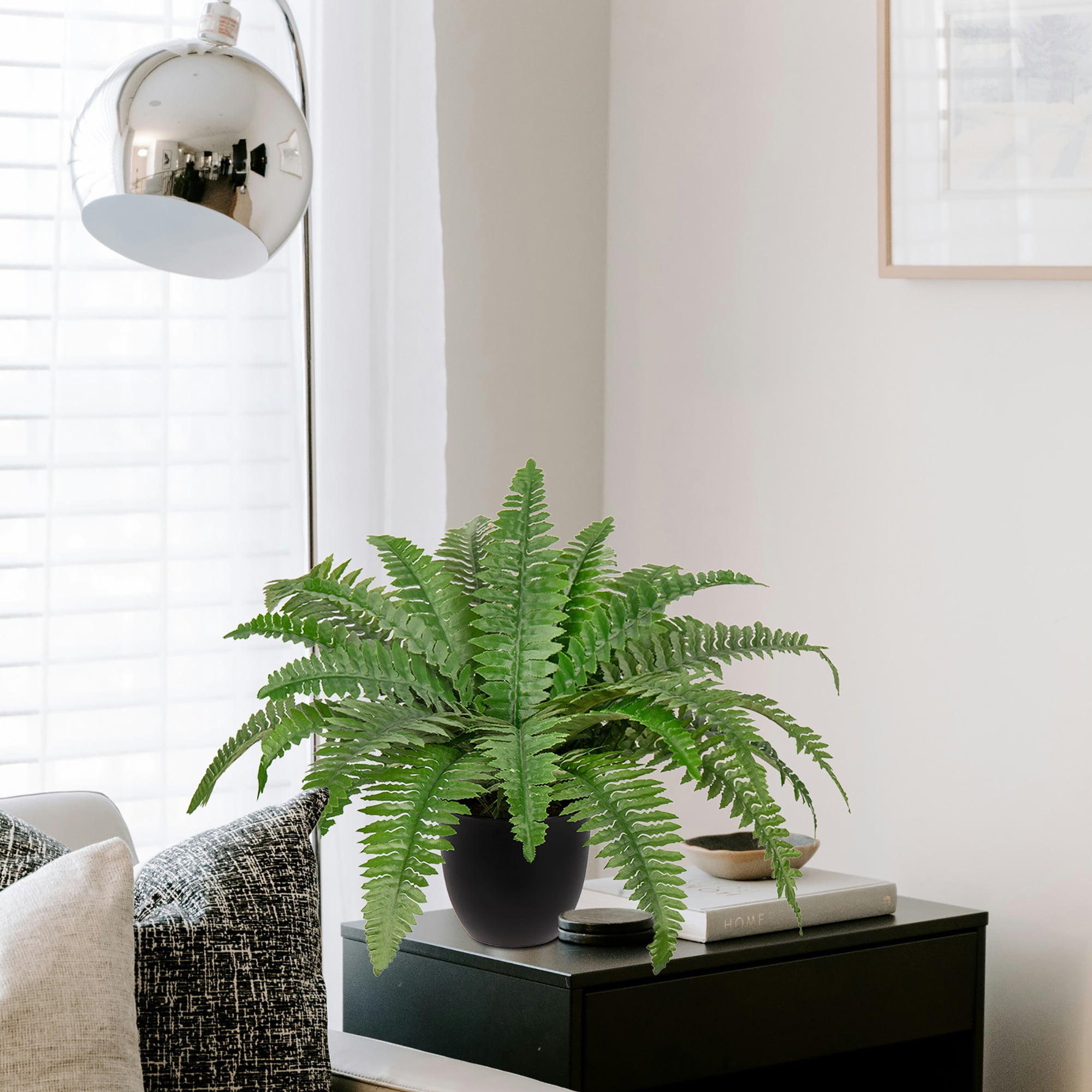 Artificial Fern Potted Plant Faux Boston Fake Fern Bush Plant in Pot Office Living Room Home Decor for Outdoors & Indoor