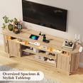 thumbnail image 6 of Blotout 81'' LED TV Stand with Power Outlet for 85/90''TV, Modern Entertainment Center with Fluted Sliding Doors & Curved Side Cabinets, Wooden Media Console with Open Storage Shelves for Living Room, 6 of 10