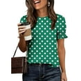 thumbnail image 6 of Women's Spring Summer Clothing Fashion Polkas Printed Base T-Shirts Pleated Sleeves Short Sleeves Round Neck Blouses Top, 6 of 6