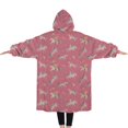 thumbnail image 2 of Oversized Wearable Blanket Hoodie,Pink Unicorn Pattern Sherpa Blanket Hoodie with Super Pockets,Super Warm Fuzzy Pullover for Women & Men, 2 of 6