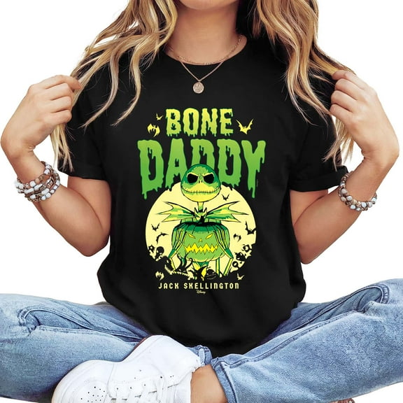 Women's Cotton Short-Sleeve T-Shirt with "Bone Daddy Jack Skellington" Halloween Graphic